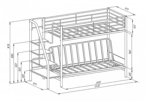 Кровать двухъярусная с диваном Мадлен-3 (велюр) (ФМ) в Урае - uraj.mebel-e96.ru