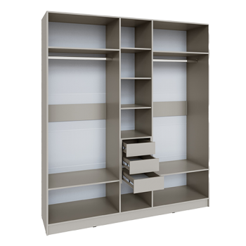 Шкаф Мадрид 2000 мм с зеркалом и ящиками, кашемир (Текс) в Урае - uraj.mebel-e96.ru