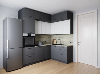 Кухонный гарнитур угловой Меренга МДФ 2200*1700 мм (Санвут) в Урае - uraj.mebel-e96.ru