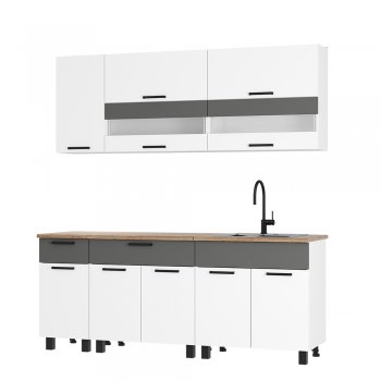 Кухонный гарнитур Монтана 2000 мм белый/графит (БТС) в Урае - uraj.mebel-e96.ru