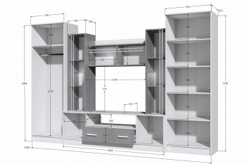 Стенка Николь-2 белый/бетонный камень(Зарон) в Урае - uraj.mebel-e96.ru