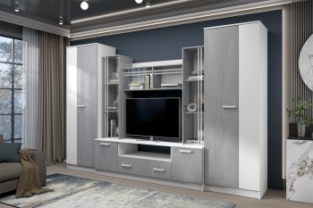 Стенка Николь-2 белый/бетонный камень(Зарон) в Урае - uraj.mebel-e96.ru