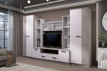 Стенка Николь-2 крафт серый/кашемир (Зарон) в Урае - uraj.mebel-e96.ru