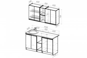 Кухонный гарнитур Ноктюрн нормал 1500 мм (Герда) в Урае - uraj.mebel-e96.ru
