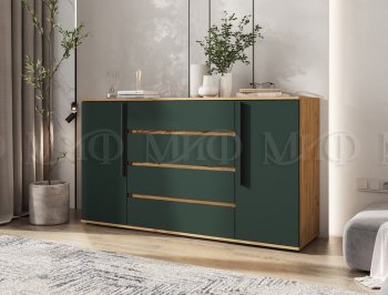 Комод 2 двери 4 ящика (1600) Норд, крафт/изумруд (Миф) в Урае - uraj.mebel-e96.ru
