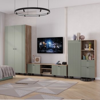 Стенка Олива комп.3 эвкалипт софт (БТС) в Урае - uraj.mebel-e96.ru