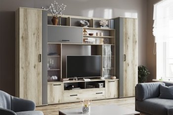 Гостиная Оскар-18-2 дуб делано/графит (Текс) в Урае - uraj.mebel-e96.ru