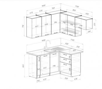 Угловой кухонный гарнитур Фьюджи макси 1600*1700 мм (Герда) в Урае - uraj.mebel-e96.ru