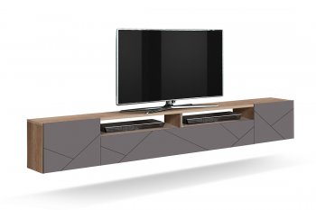 Тумба ТВ Прага с фрезеровкой дуб каньон/софт грей (Олмеко) в Урае - uraj.mebel-e96.ru