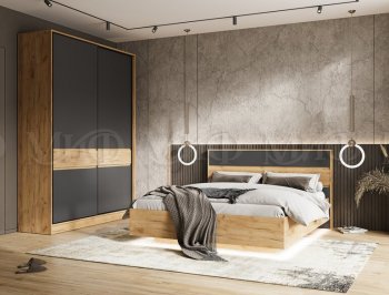 Кровать парящая Роджина с подсветкой, крафт/графит (Миф) в Урае - uraj.mebel-e96.ru