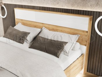 Кровать парящая Роджина с подсветкой, крафт/белый (Миф) в Урае - uraj.mebel-e96.ru