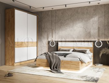 Кровать парящая Роджина с подсветкой, крафт/белый (Миф) в Урае - uraj.mebel-e96.ru