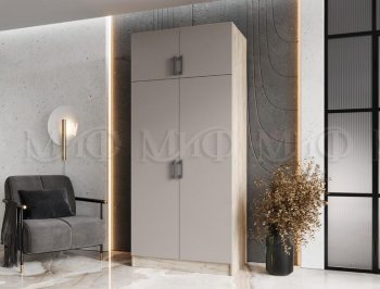 Шкаф 900 мм 2-х ств. штанга+полка дуб крафт серый/кашемир (Миф) в Урае - uraj.mebel-e96.ru