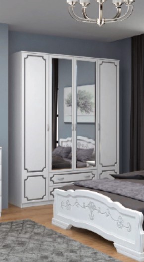 Шкаф 1600 мм ШР-4 с 2 зерк. ЛАК Белый жемчуг (БМ) в Урае - uraj.mebel-e96.ru