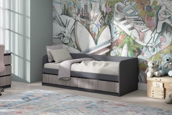 Кровать Соната 900 графит/крафт серый (Зарон) в Урае - uraj.mebel-e96.ru