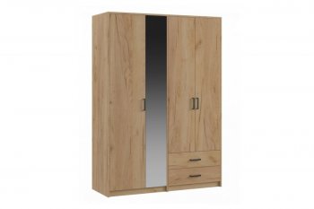 Шкаф 1500 мм  4-х ств. с зеркалом 2 ящ. SVETLANA LOFT, дуб золотой (Генезис) в Урае - uraj.mebel-e96.ru