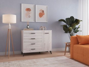 Комод-Тумба (1дв,4ящ) SVETLANA LOFT, сосна белая (Генезис) в Урае - uraj.mebel-e96.ru