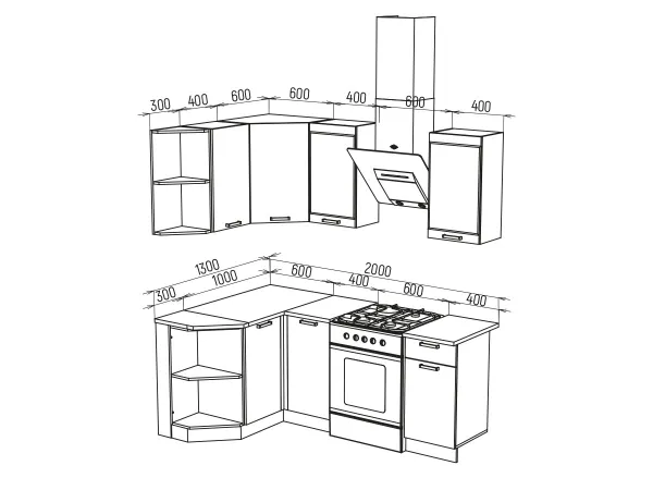 Угловой кухонный гарнитур Техно 1.3*1.4 м Вариант 3 (Миф) в Урае - uraj.mebel-e96.ru