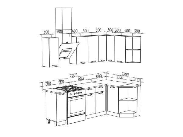 Угловой кухонный гарнитур Техно 1.7*1.3 м Вариант 3 (Миф) в Урае - uraj.mebel-e96.ru