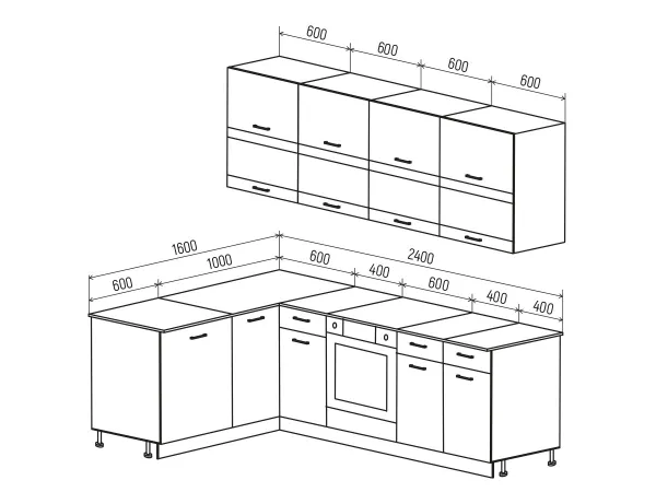 Угловой кухонный гарнитур Техно 1.6*2.4 м Вариант 3 (Миф) в Урае - uraj.mebel-e96.ru