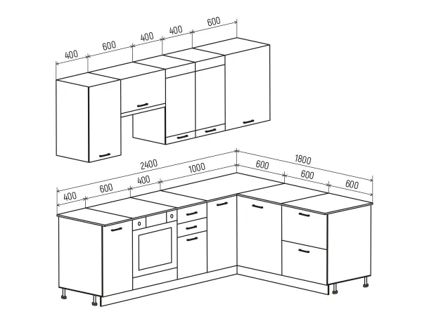 Угловой кухонный гарнитур Техно 2.4*1.8 м Вариант 3 (Миф) в Урае - uraj.mebel-e96.ru