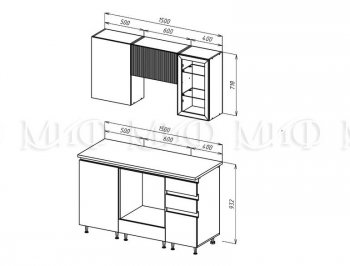 Кухонный гарнитур Техно-6 1500 мм (Миф) в Урае - uraj.mebel-e96.ru