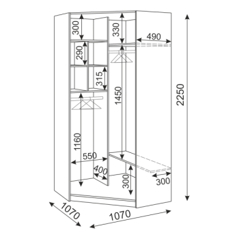 Угловой шкаф Тиффани М35 с зеркалом (Риннер) в Урае - uraj.mebel-e96.ru