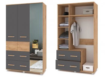Шкаф 1200 мм Виора 3-х ств. с зеркалом и ящиками В33 (Модерн) в Урае - uraj.mebel-e96.ru